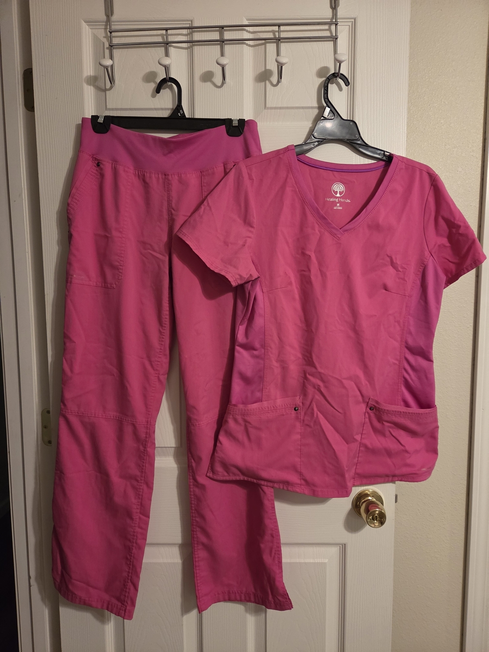 Healing hands Bright Pink V-Neck Scrub Top & Pants Set